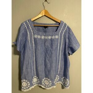 Talbots Chambray Top with White Detailing